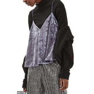 Gray Crushed Velvet V-neck Camisole Blouse